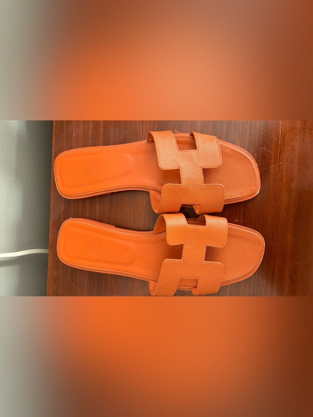 Hermes Orange Leather Oran Slide Sandals